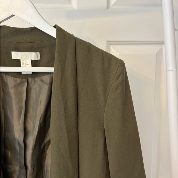 H&M Olive Green Open Front Lined Blazer Size 8 - Picture 4 of 9